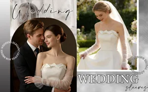 Exquisite sheer mesh bridal sleeves detail, elegant pearl decorated wedding arm cover.