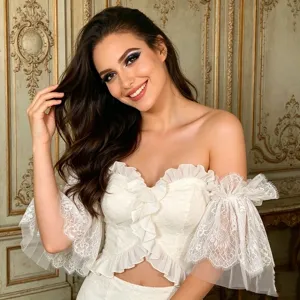 Women Lace False Sleeves Bridal Wedding Dress Arm Warmers Mesh Ruffle Detachable Sleeves Fashion Accessories White