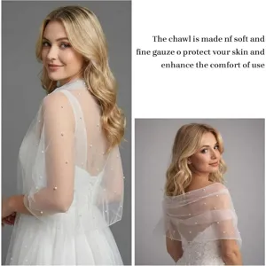 Bridal pearl sheer wrap wedding shoulder shawl elegant off-shoulder cape for women new
