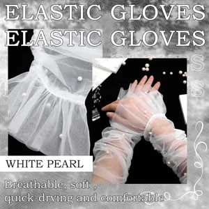 White pearl mesh gloves bridal wedding arm cover sheer tulle sun protection sleeves accessories