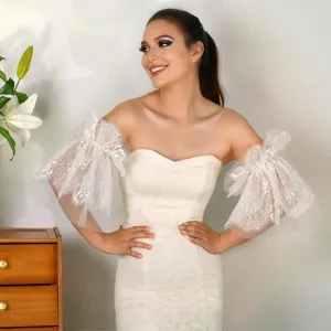 Bridal lace detachable sleeves white mesh arm cover wedding dress accessories elegant