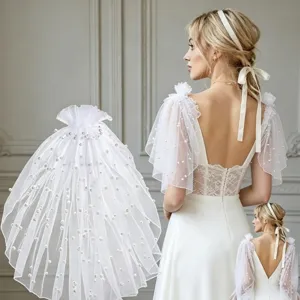 Women Mesh Pearl Shoulder Sleeves Detachable Bridal Arm Sleeves Fashion Wedding Accessory