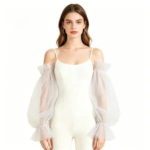 Sheer mesh sleeves for women, detachable tulle puff sleeve covers for sun protection and arm coverage.