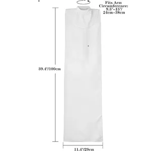 Long white arm sleeve detail view showing length, width and arm circumference dimensions.