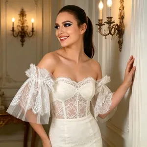 Bridal lace detached sleeves wedding dress accessory elegant white soft mesh sheer arm cover