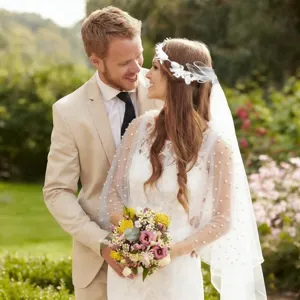 Bridal pearl mesh cape sleeves detachable shoulder accessory for wedding dress elegant bride decor