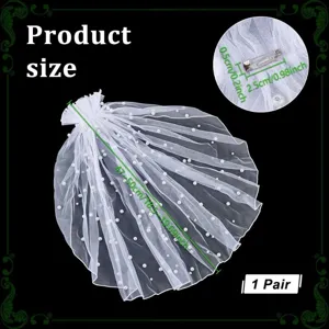 White pearl mesh shoulder veil bridal sleeve detachable accessory with pins, size 47-50cm.