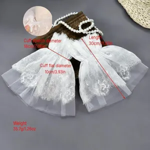 White lace false sleeves bridal wedding wrist cuffs tulle arm accessories 30cm length