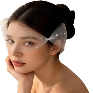 French bridal short veil sheer tulle crystal rhinestone embellished wedding accessory