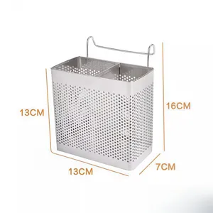 Stainless steel wall-mounted double grid chopstick holder and cutlery drying rack kitchen organizer