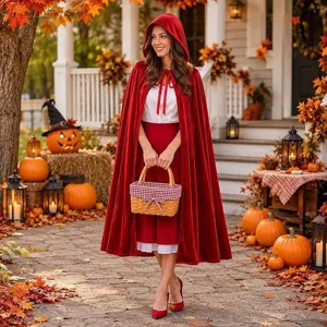 Halloween Hooded Velvet Cloak For Men Women Long Lace Up Cape For Role Play Performance Costume Party Cosplay Props