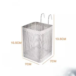 Stainless steel hanging chopstick holder kitchen drain basket with dual hooks and mesh design