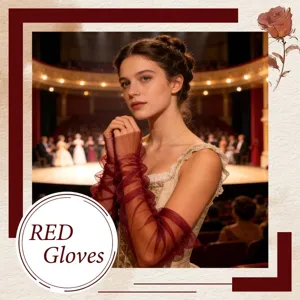 Sheer red opera gloves detail view, elegant tulle arm sleeves for bridal and tea party events.