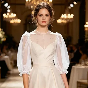 Donne Stile Francese Finte Maniche in Rete Rimovibili Maniche a Lanterna Trasparenti Decorative con Perle Maniche da Sposa