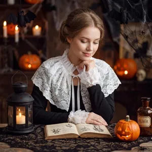Set vintage di finto colletto e polsini in pizzo bianco accessorio costume Lolita.