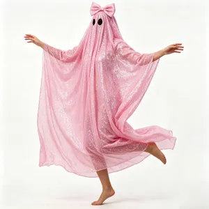Halloween Pailletten Geist Umhang Mit Großer Schleife Glänzende Polyester Cosplay Kostüm Für Damen Festival Party