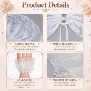 Set di colletto finto bianco e polsini in pizzo vintage, colletto lolita rimovibile.