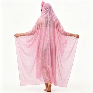 Rosa Pailletten Geist Umhang Halloween Kostuem mit Schleife fuer Damen Cosplay Party