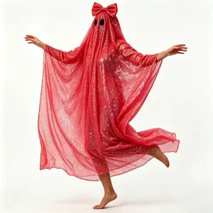 Rosa Pailletten Geist Kostüm Halloween Umhang mit großer roter Schleife für Cosplay.