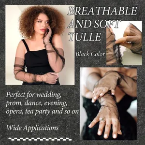 Black sheer mesh long gloves, elegant tulle opera gloves for women evening party.