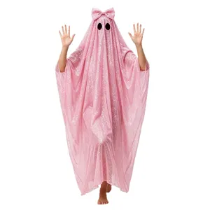 Rosa Pailletten Geist Kostüm Halloween Cosplay Umhang mit großer Schleife Party Kleid