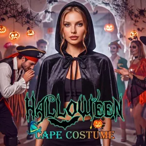 Medieval vintage short velvet capelet Halloween cloak detailed showcase for cosplay party.