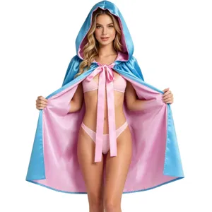 Halloween mantello con cappuccio in raso blu e rosa costume per donna festa di ruolo
