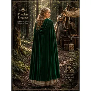 Green velvet hooded cloak for women adult medieval cosplay witch costume party fancy dress