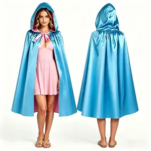 Mantello con Cappuccio Reversibile Mantella in Raso a Doppio Strato Per Costume Cosplay Halloween Unisex Rosa Blu Abito da Festa