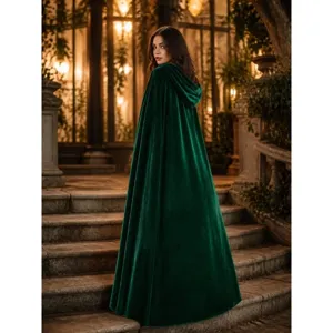 Dark green velvet hooded cloak cape for adult Halloween party cosplay costume wear