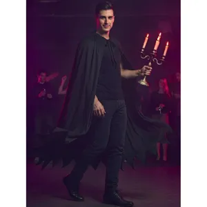 Μαύρη κάρπα αποκριών ενηλίκων με οδοντωτό στρίφωμα, ιδανική για cosplay και πάρτι.