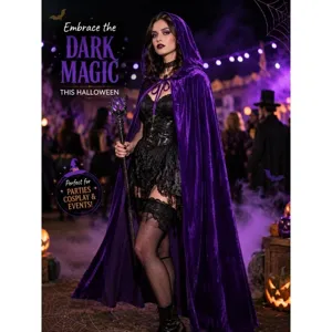 Purple velvet hooded cloak halloween witch costume for women party cosplay festival apparel