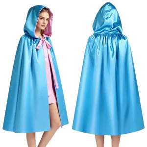 Mantello con cappuccio a doppio strato in blu e rosa, ideale per Halloween e cosplay.