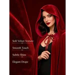 Mantello con cappuccio in velluto rosso vintage medievale per feste e costume cosplay.