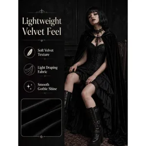 Mantello con cappuccio in velluto nero stile vintage medievale costume cosplay gotico
