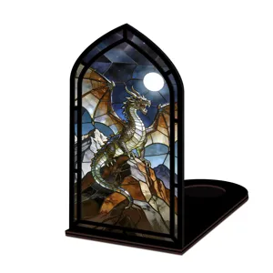 Inserto per libreria angolo libro drago in vetrata, fermalibri decorativo acrilico traslucido.