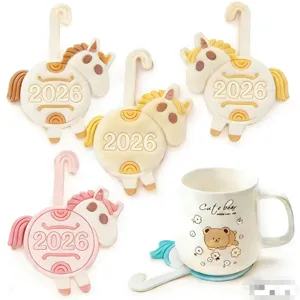 2026 new cute horse cup coaster and ceramic mug set for office and home table decor.