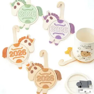 Silicone cute horse cup mat detail, hanging design with 2026 pattern, perfect desk decor.