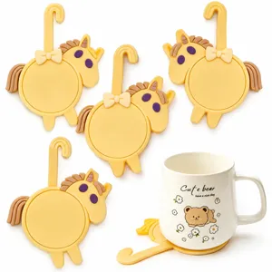 Silicone cute horse coaster for office and home table decoration, anti-slip mat.