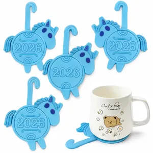 Cute blue silicone unicorn cup mats 2026 new design heat resistant drink coasters for home kitchen.