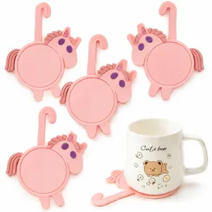 Pink silicone horse coaster 2026 cute cartoon table mat office home drinkware accessory