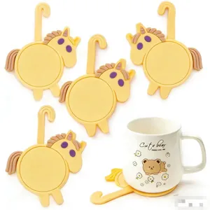 Cute cartoon unicorn silicone cup coaster with hook design, perfect for home and office desk.