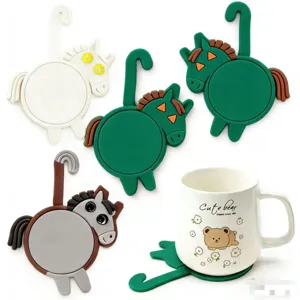 Cute silicone horse coasters set with ceramic mug prop for office and home dining table.