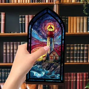 Inserto per angolo libri con faro in vetro colorato acrilico, ornamento decorativo per libreria.