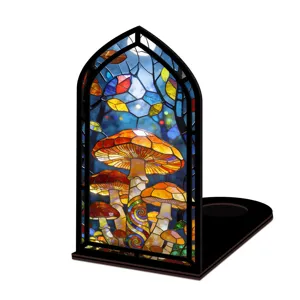 Fermalibri fungo in vetrata artistica arco scaffale inserto legno ornamento decorazione casa