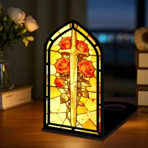 Fermalibri vetrate rosa spada legno acrilico luce notturna mensola decorazione espositore