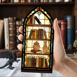 Inserto per angolo libri in vetro colorato arco gotico acrilico pannello luce notturna