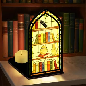 Fermalibri in legno luce notturna acrilico inserto per scaffale finestra gotica miniatura