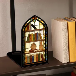 Inserito angolo libro in legno miniatura diorama scaffale LED luce Notturna fermalibri