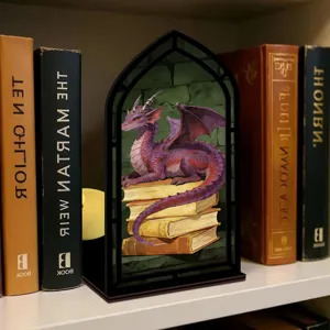 Inserti per libreria drago gotico, decorazione scaffale in legno con luce notturna LED.